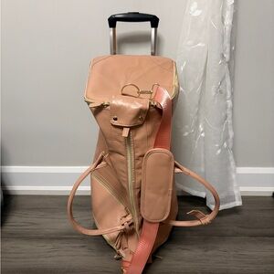 Stylish Pink PU Leather Foldable Duffel Travel Bag with Removable Wheels